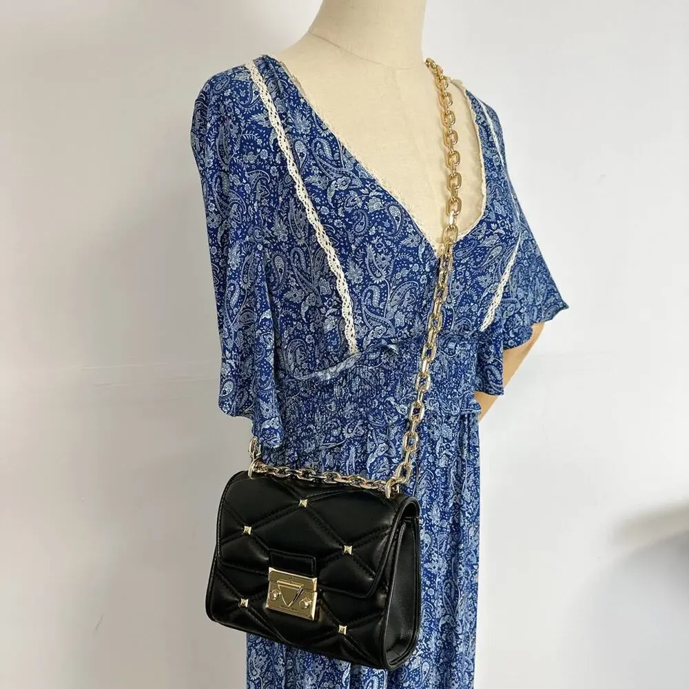 Michael Kors 35S2GNRC1I Serena Small Flap Crossbody bag With Studs Black